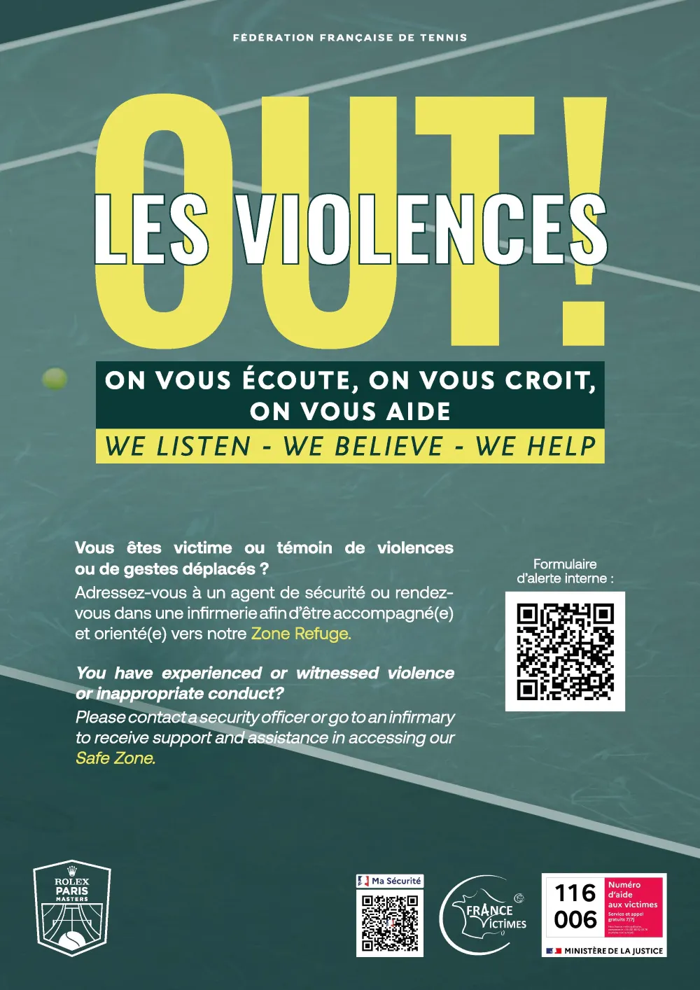 Affiche Zone Refuge / Rolex Paris Masters 2026