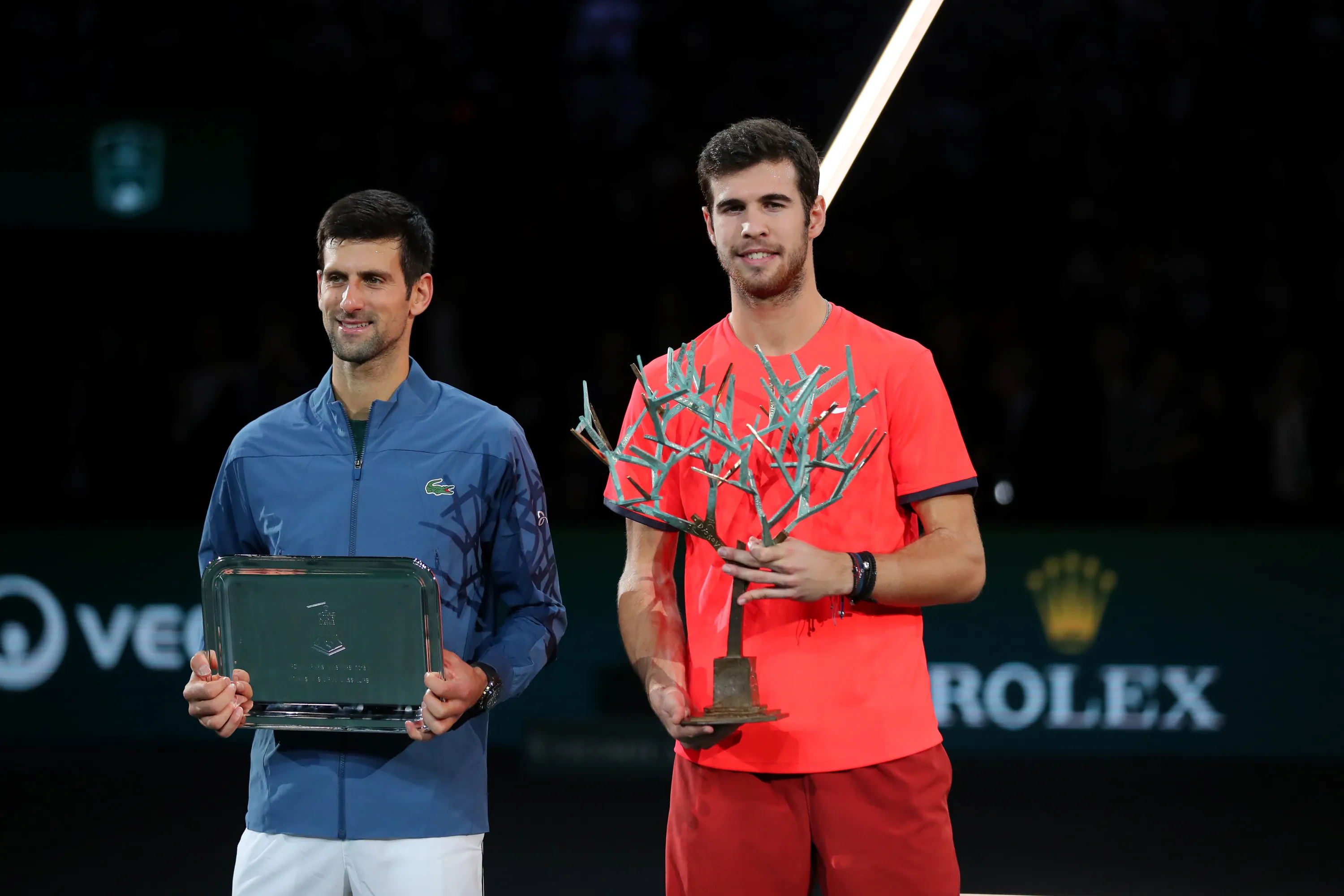 Novak Djokovic & Karen Khachanov / Photocall trophées - Rolex Paris Masters 2018