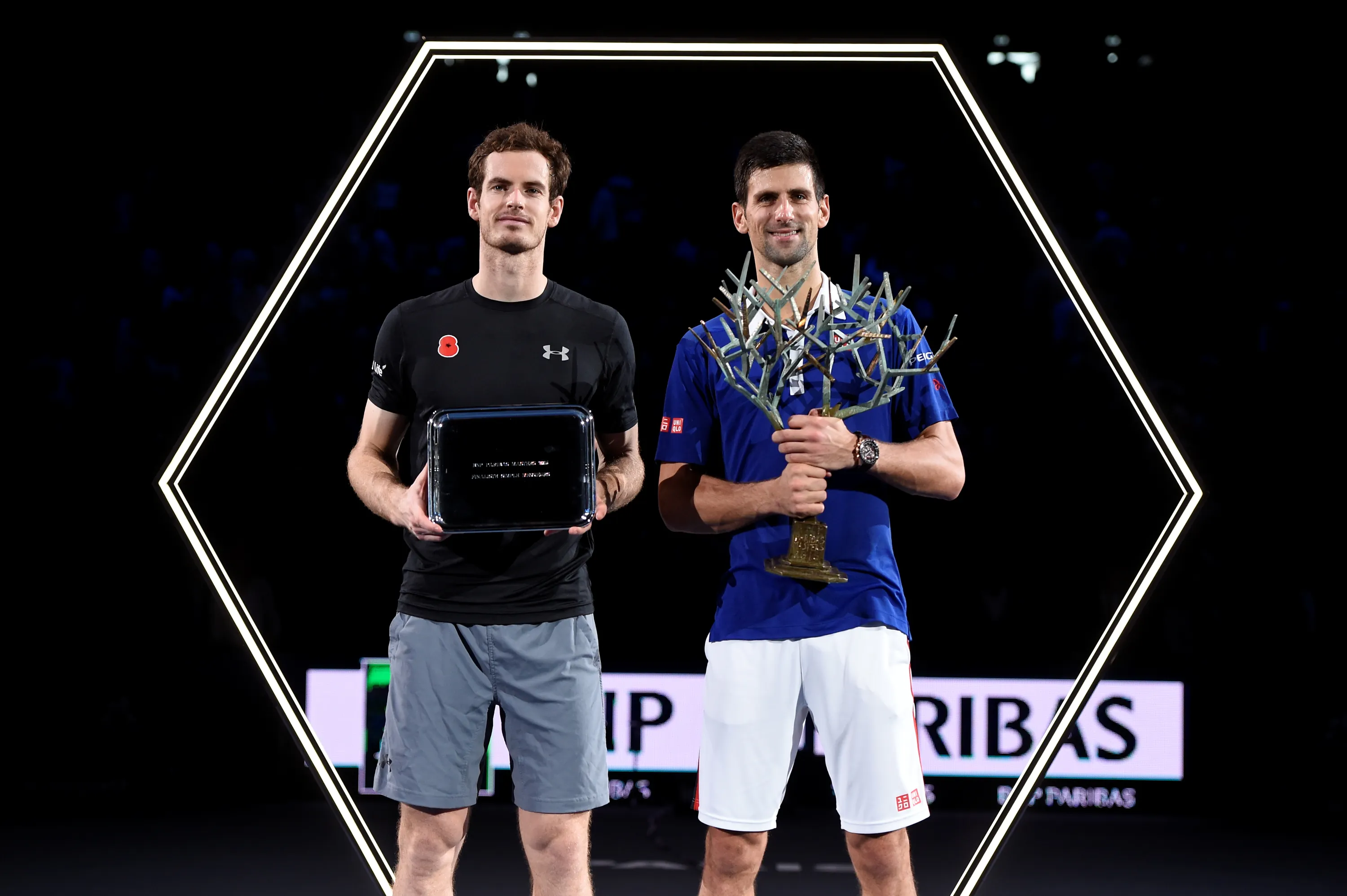 Andy Murray & Novak Djokovic / Photocall trophées - Rolex Paris Masters 2015