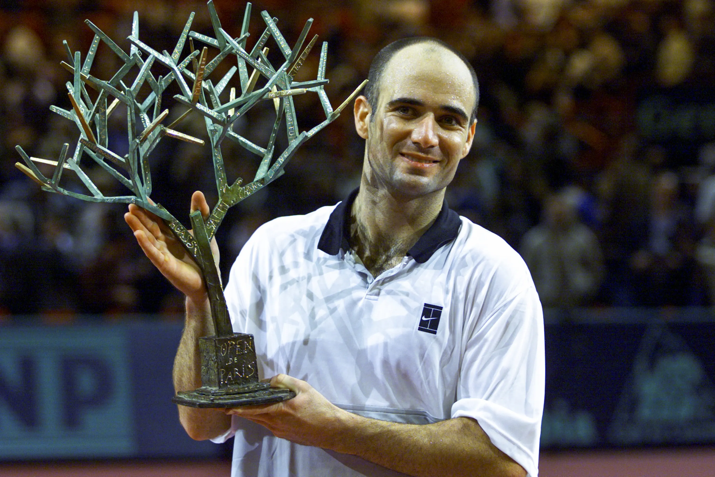 Andre Agassi / Photocall trophée - Rolex Paris Masters 1999