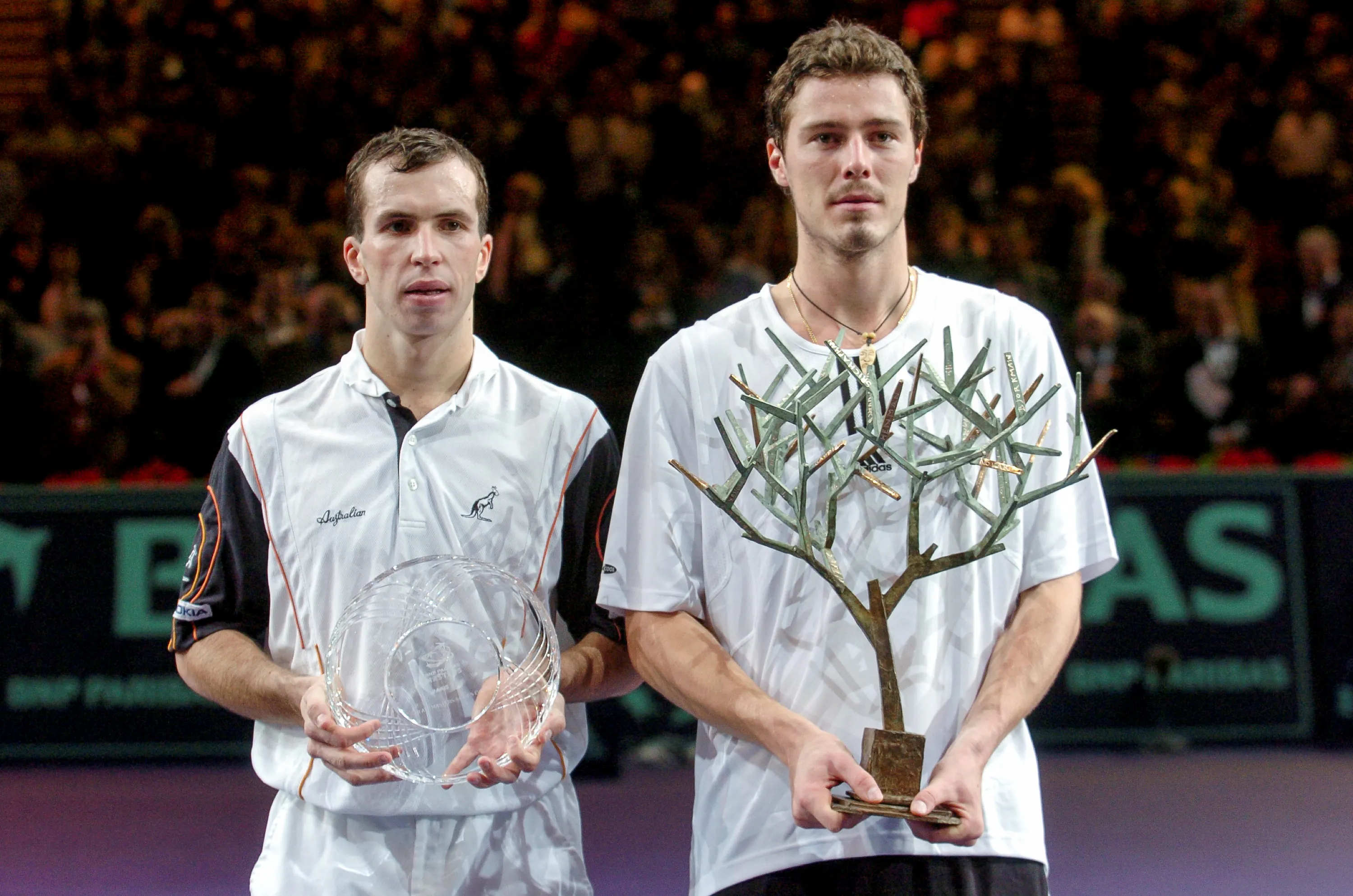 Radek Stepanek & Marat Safin / Photocall trophées - Rolex Paris Masters 2004