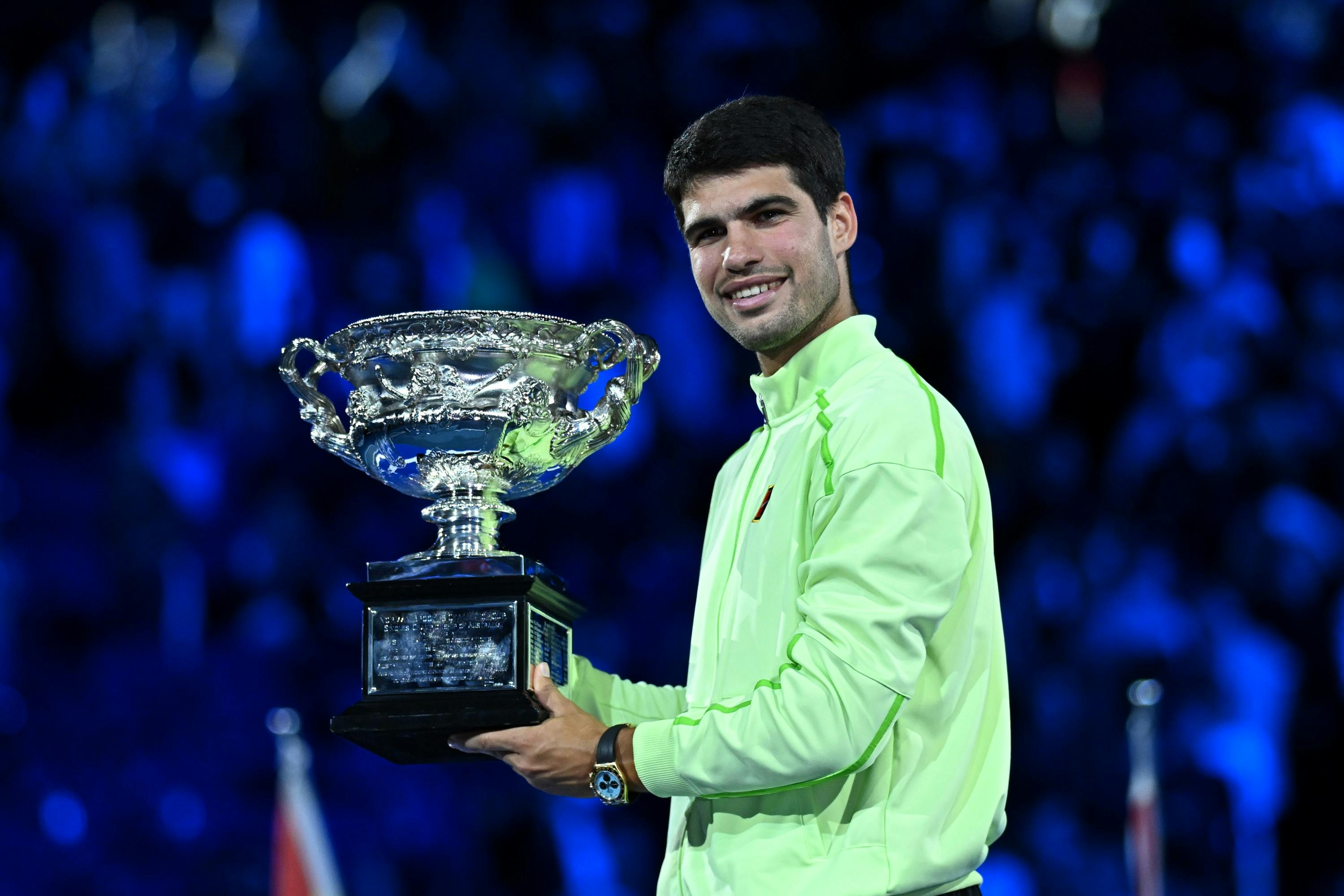 Carlos Alcaraz / Photocall trophée Open d'Australie 2026