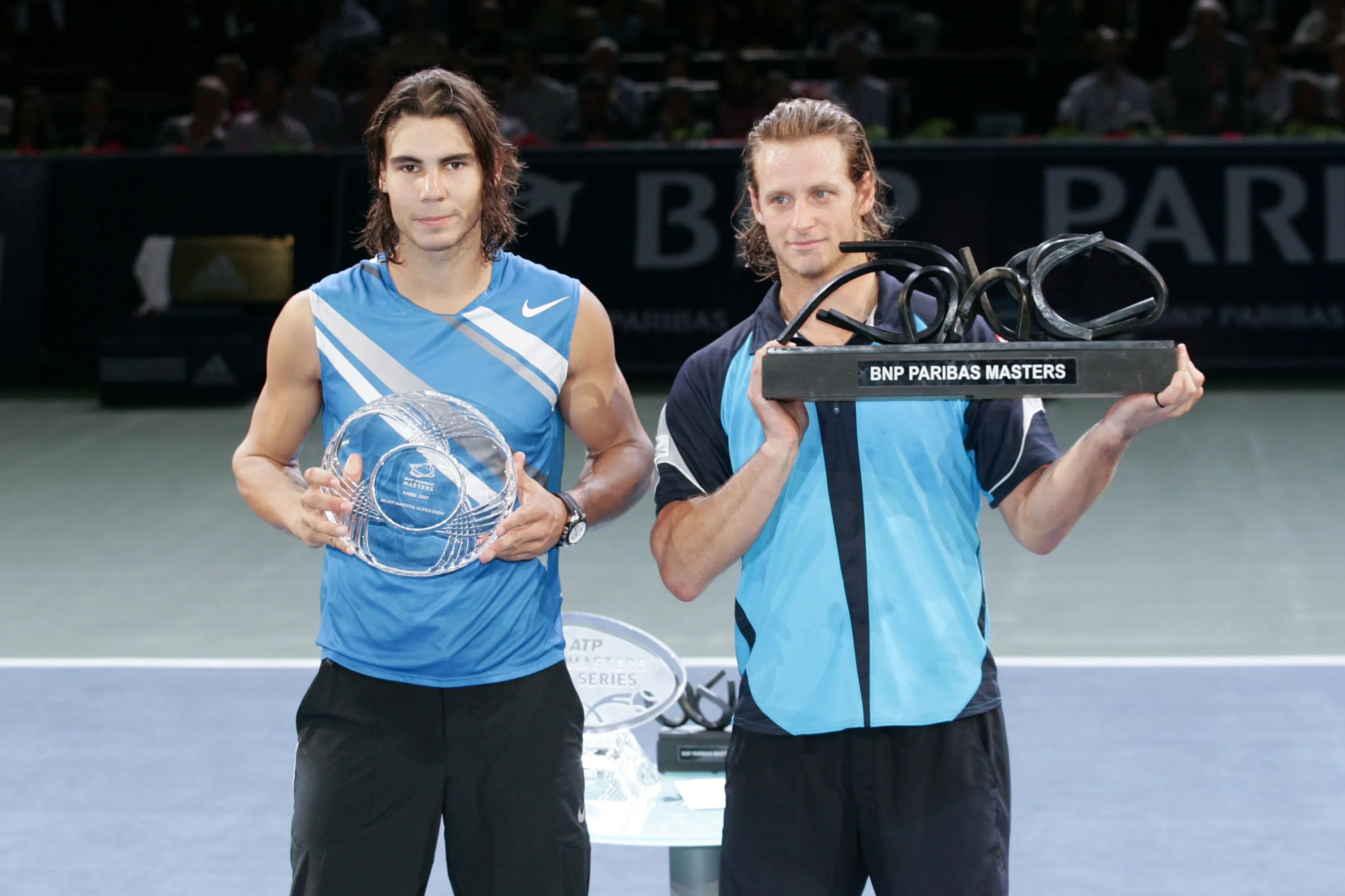 Rafael Nadal & David Nalbandian / Photocall trophées - Rolex Paris Masters 2007