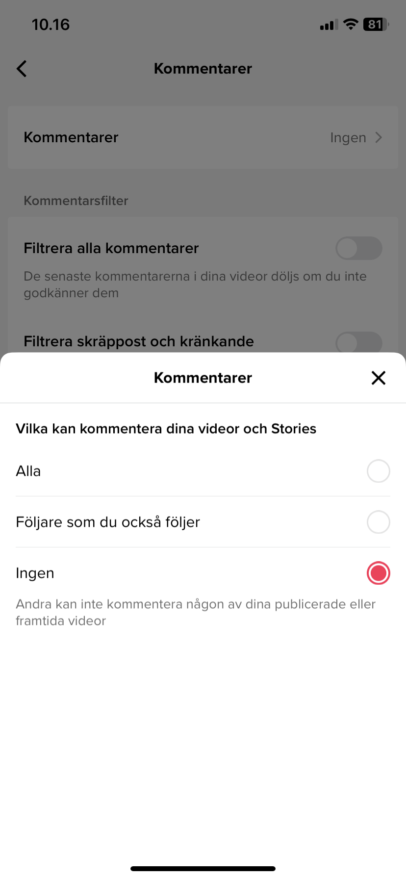 TikTok Hantera kommentarer 3
