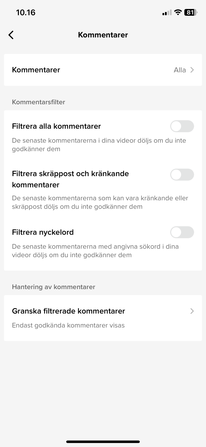 TikTok Hantera kommentarer 2