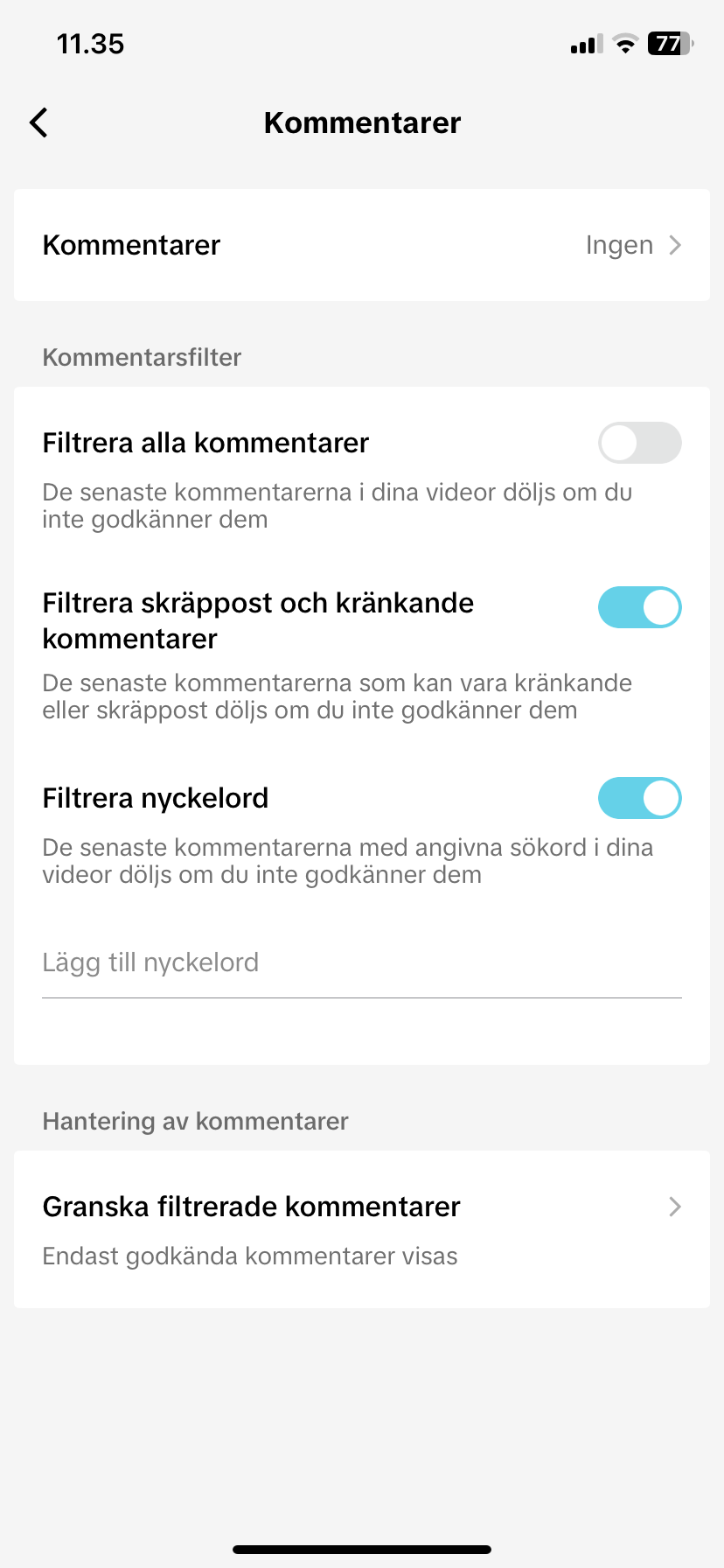 TikTok kommentarsfilter 2