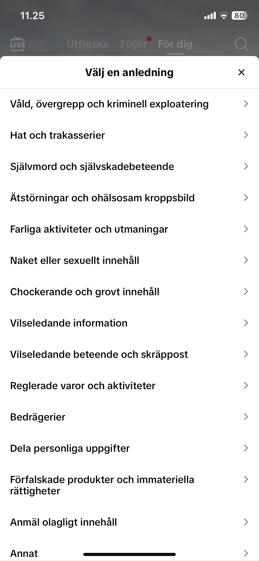 TikTok Anmälning av en video 2