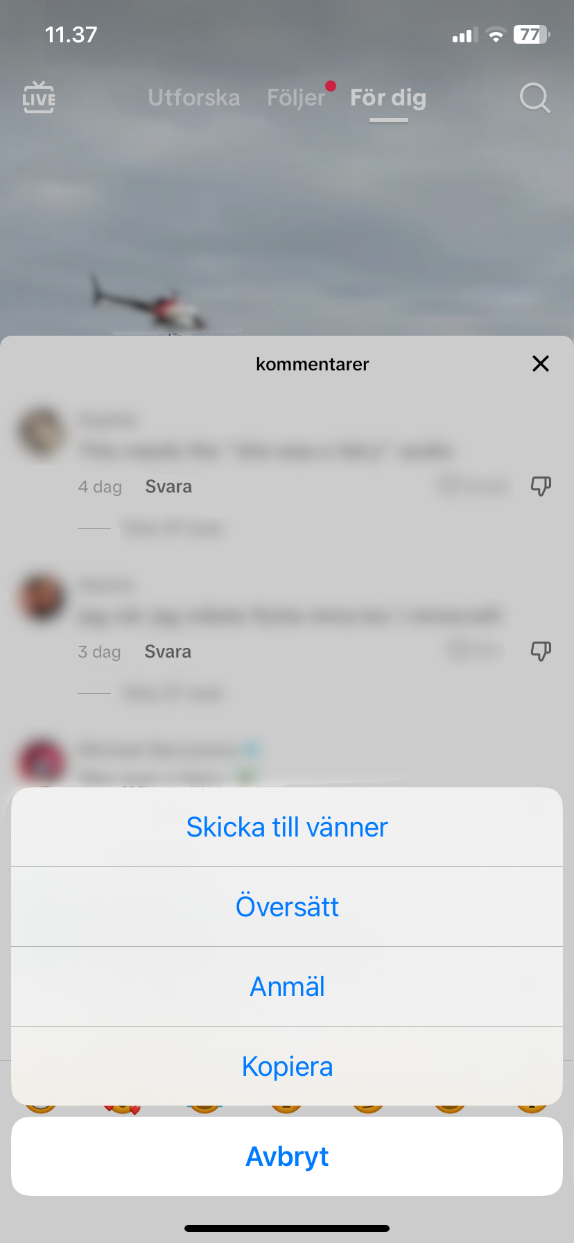 TikTok Anmälning av en kommentar 1