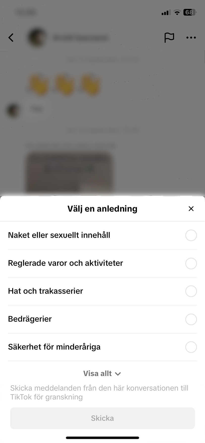 TikTok Anmälning av privata meddelanden 3