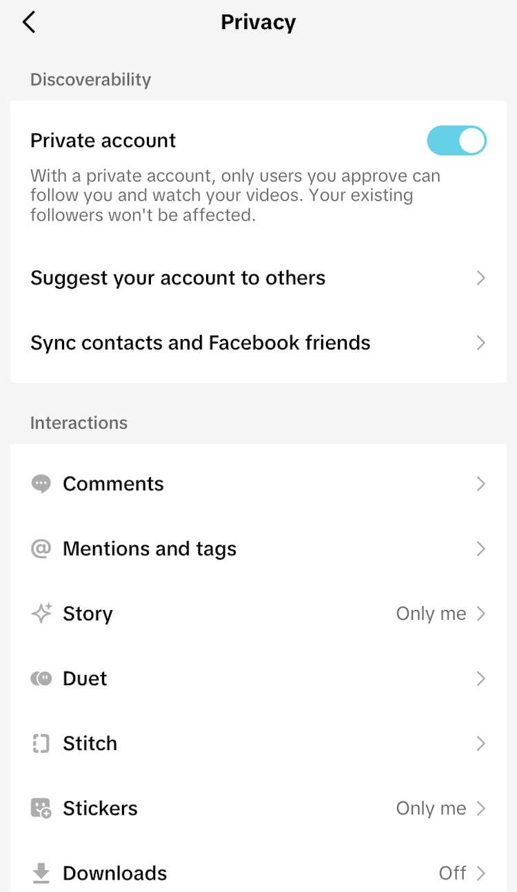 TikTok private account 2