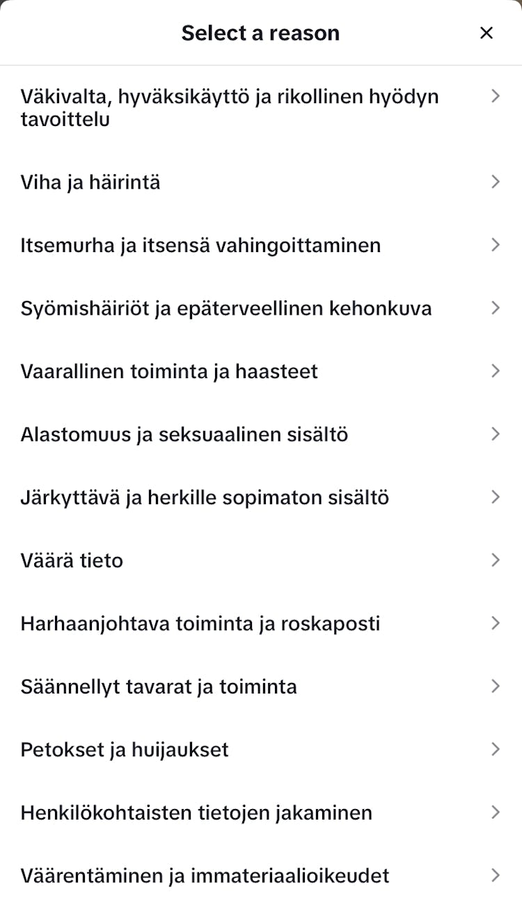 TikTok videon ilmiantaminen 2
