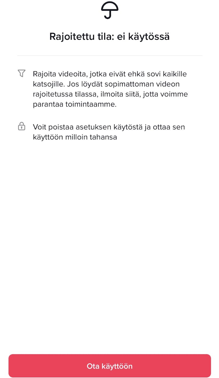 TikTok rajoitettu tila 2
