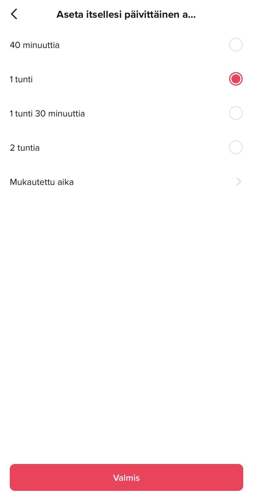 TikTok paivittainen ruutuaika 2 
