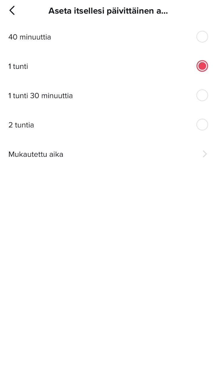 TikTok paivittainen ruutuaika 2