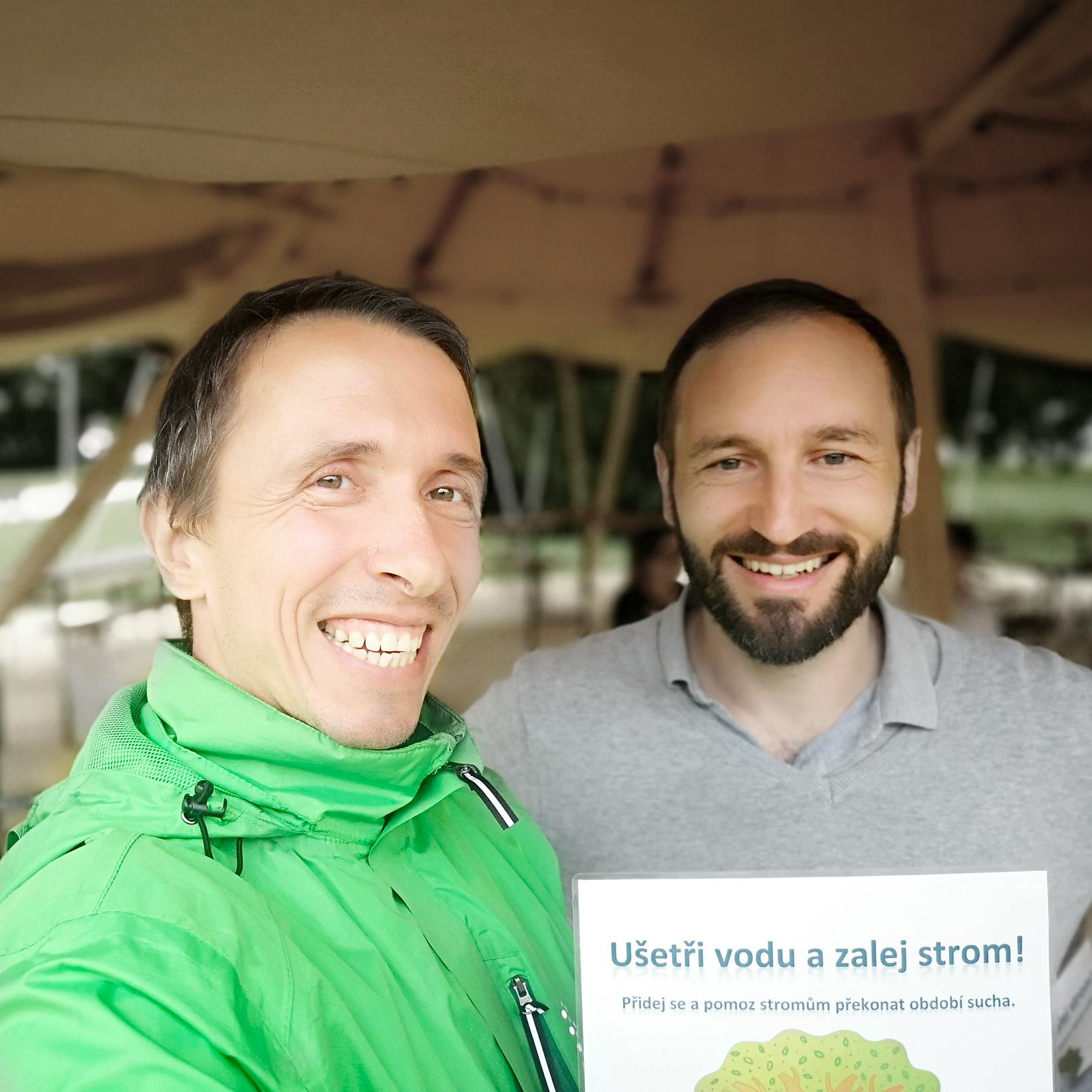 Michal and Tomáš, asking people how they like the idea of watering trees