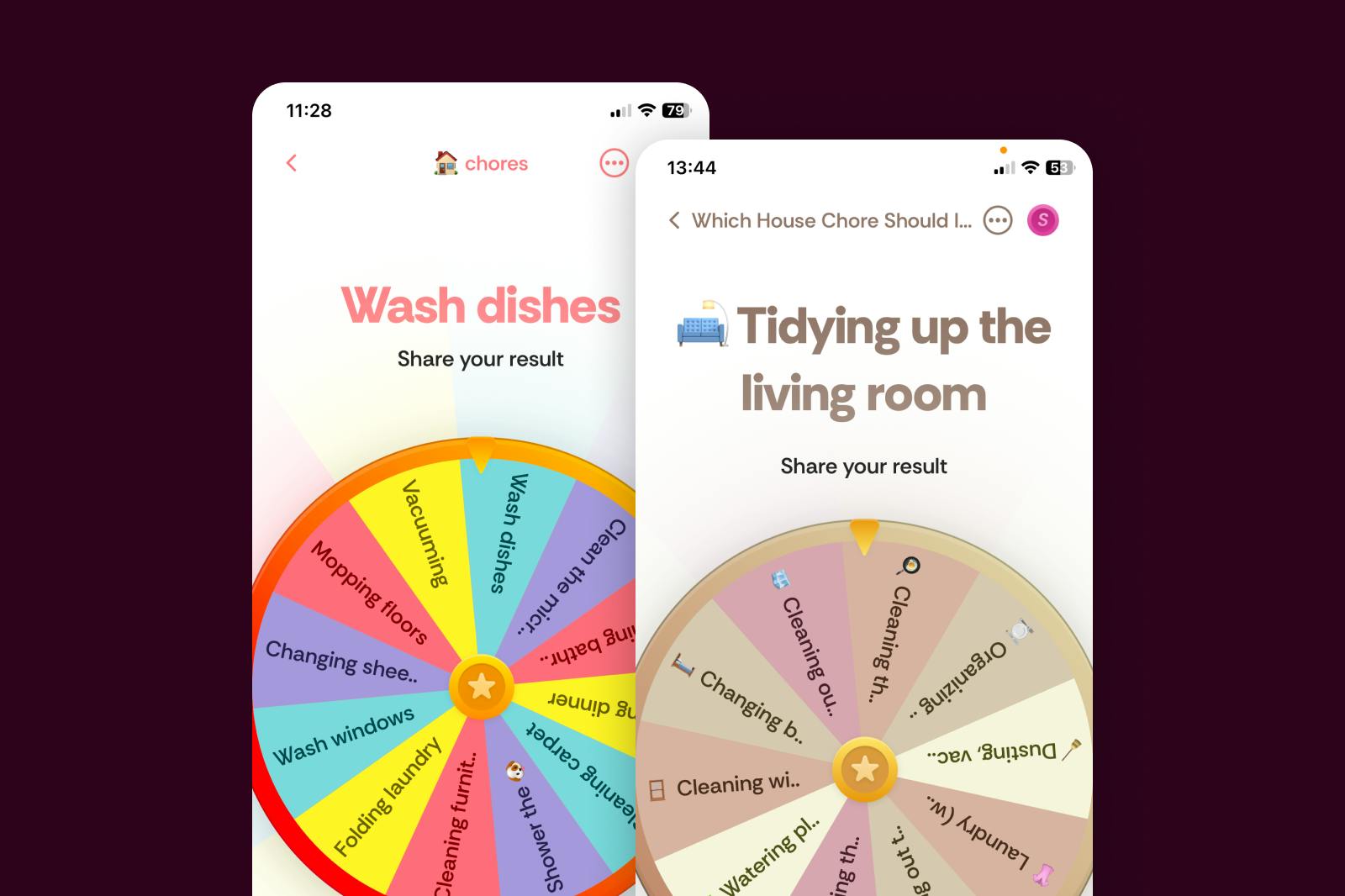 House chores wheel in Spinly app that can help bring motivation to do house chores.