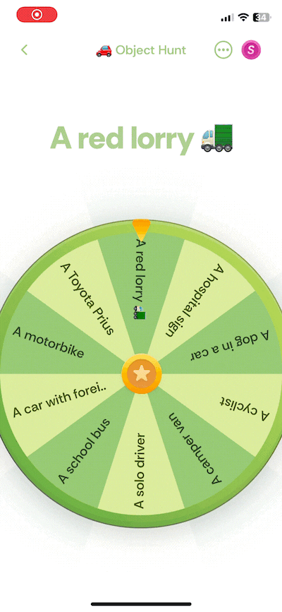 Using Spinly app to play object game on a road trip. Fun and keep everyone engaging.
