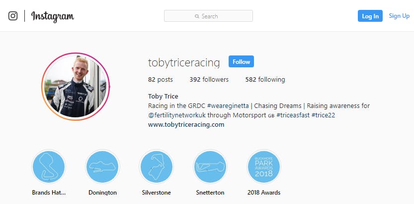 Screenshot of Toby Trice's Instagram account.