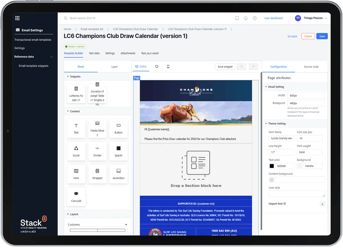 Drag n drop email marketing interface