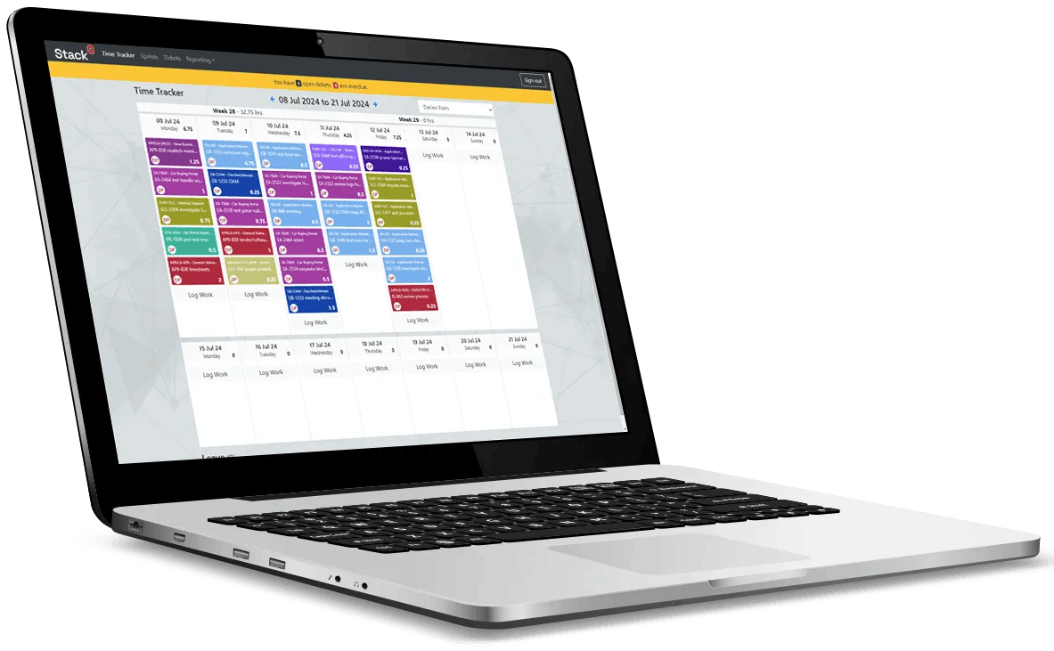 Screen of a timesheet system