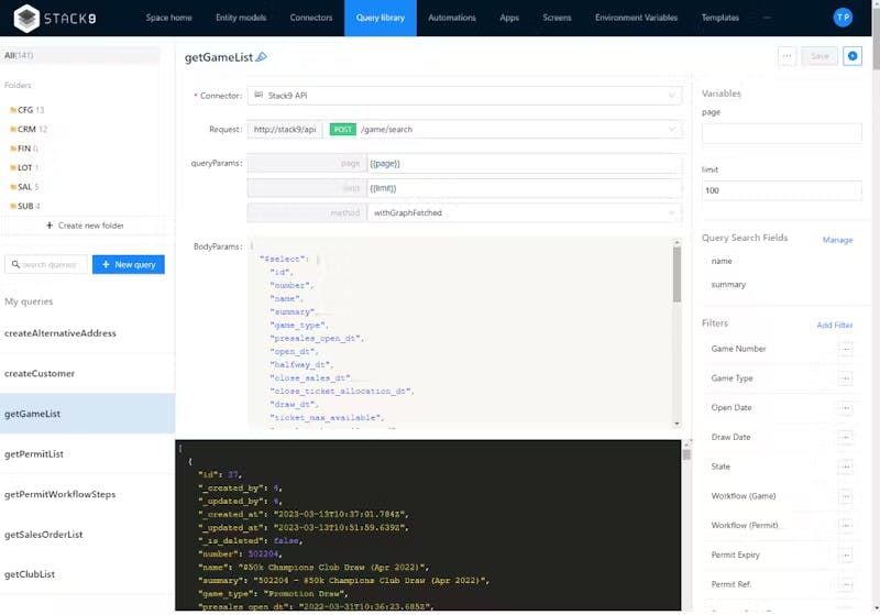 Image showing Stack9 Low-code query building capabilities.