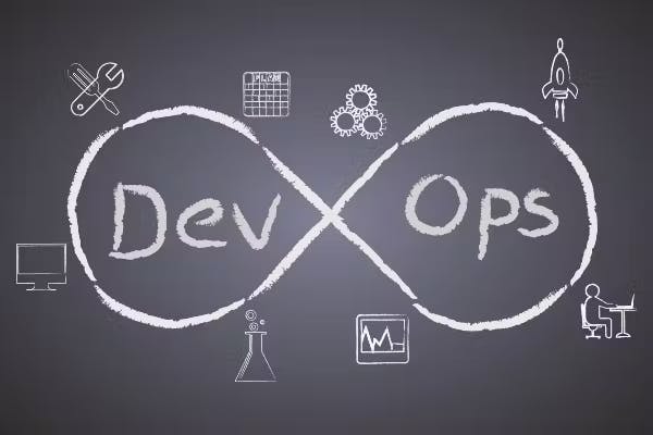 DevOps word inside of the infinite symbol.