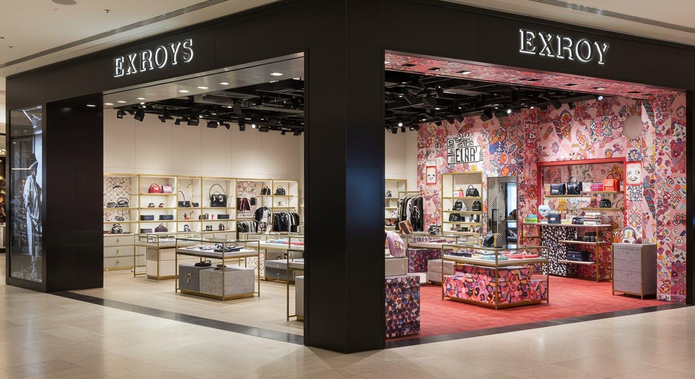 Store interior with mismatched design elements that don't reflect the brand identity.