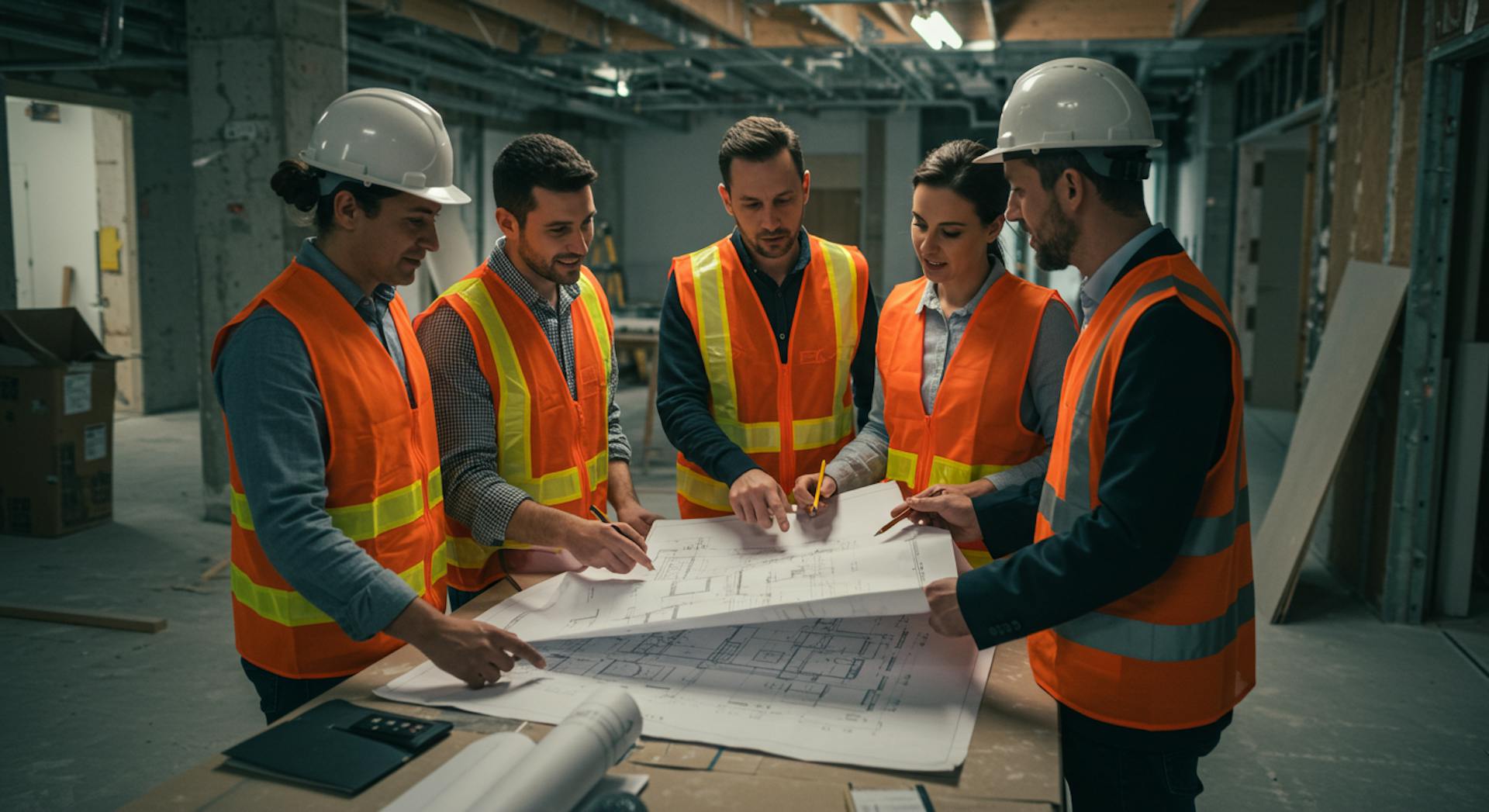 Design and architecture team on a commercial site, planning a compliant remodel.