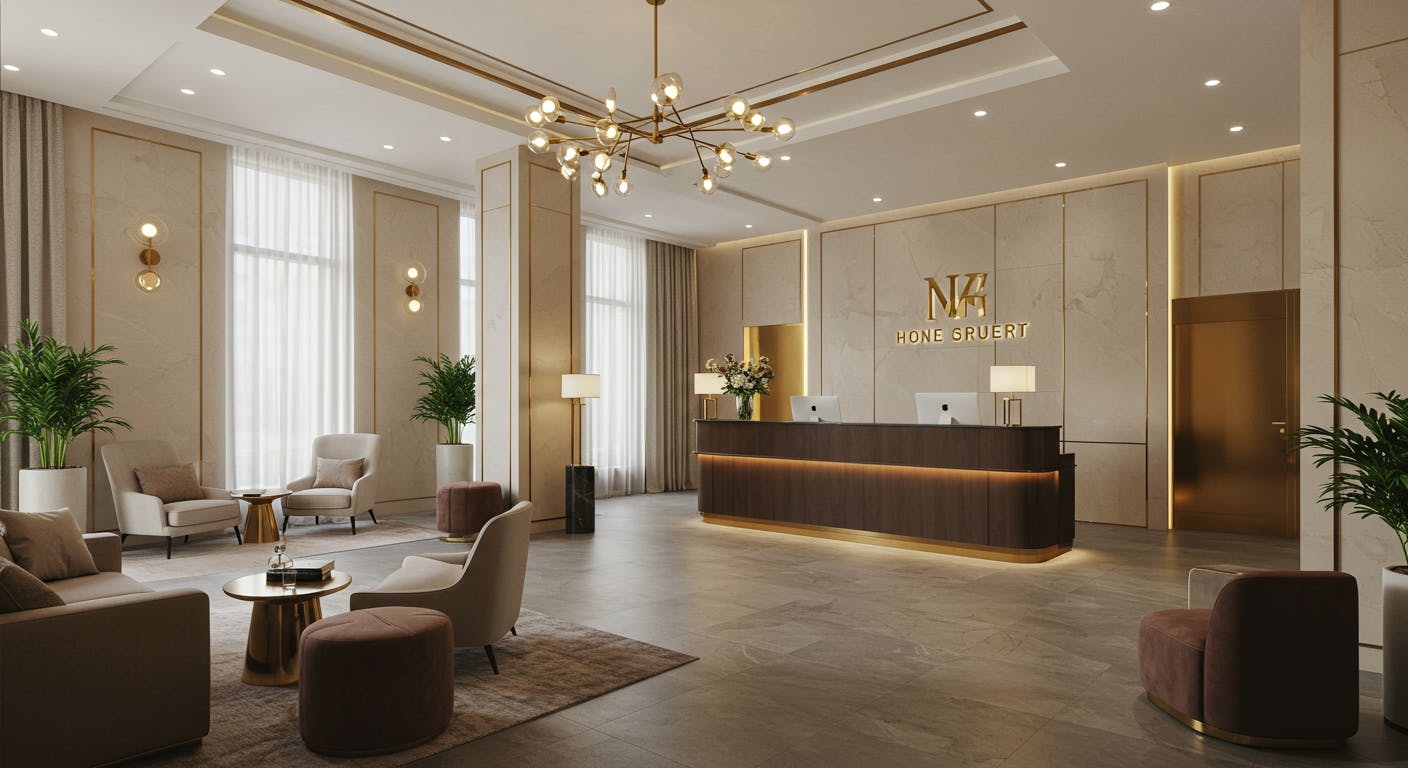 Elegant hotel space that combines visual harmony, comfort and branding to enhance guest experience.
