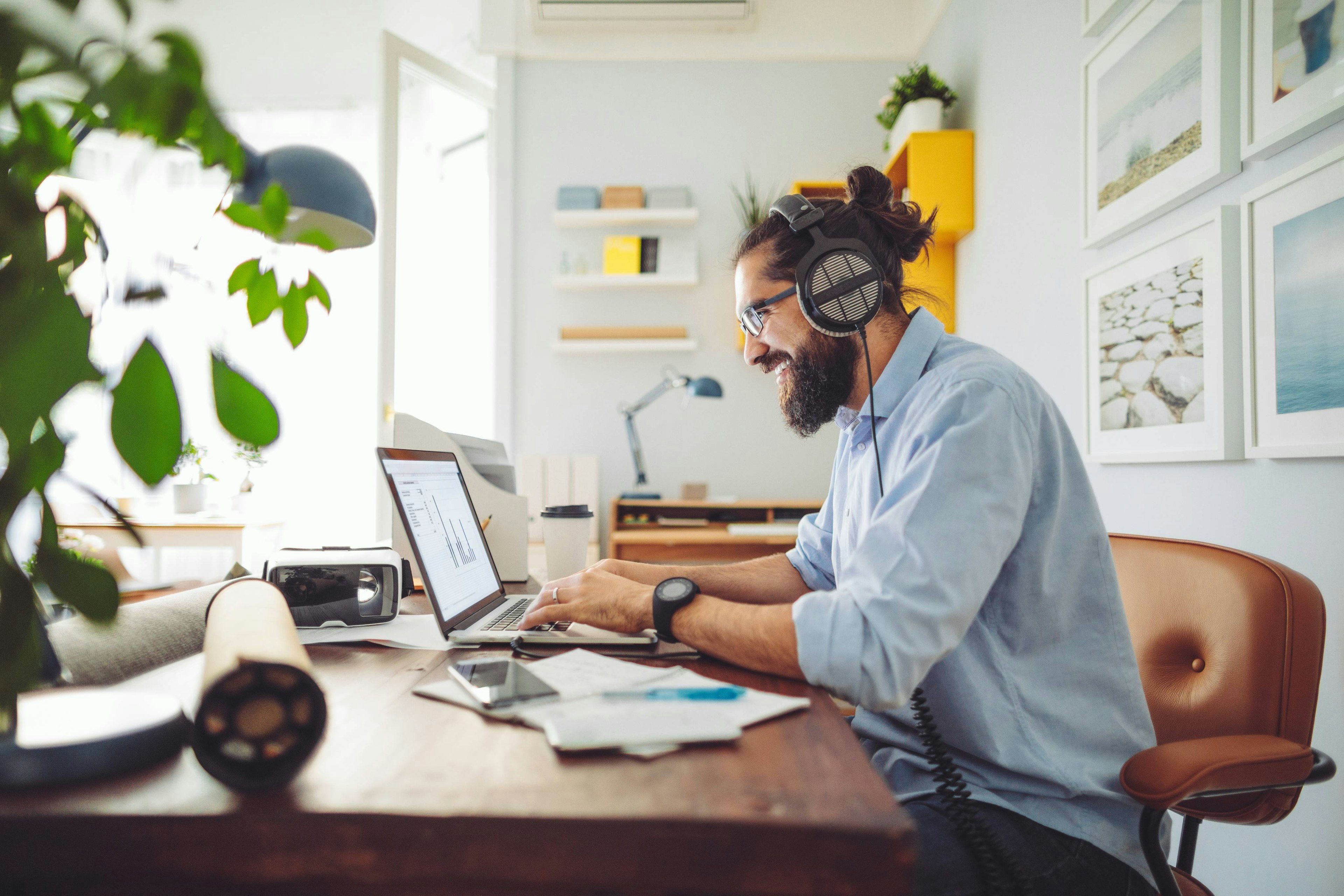 Person working behind desk