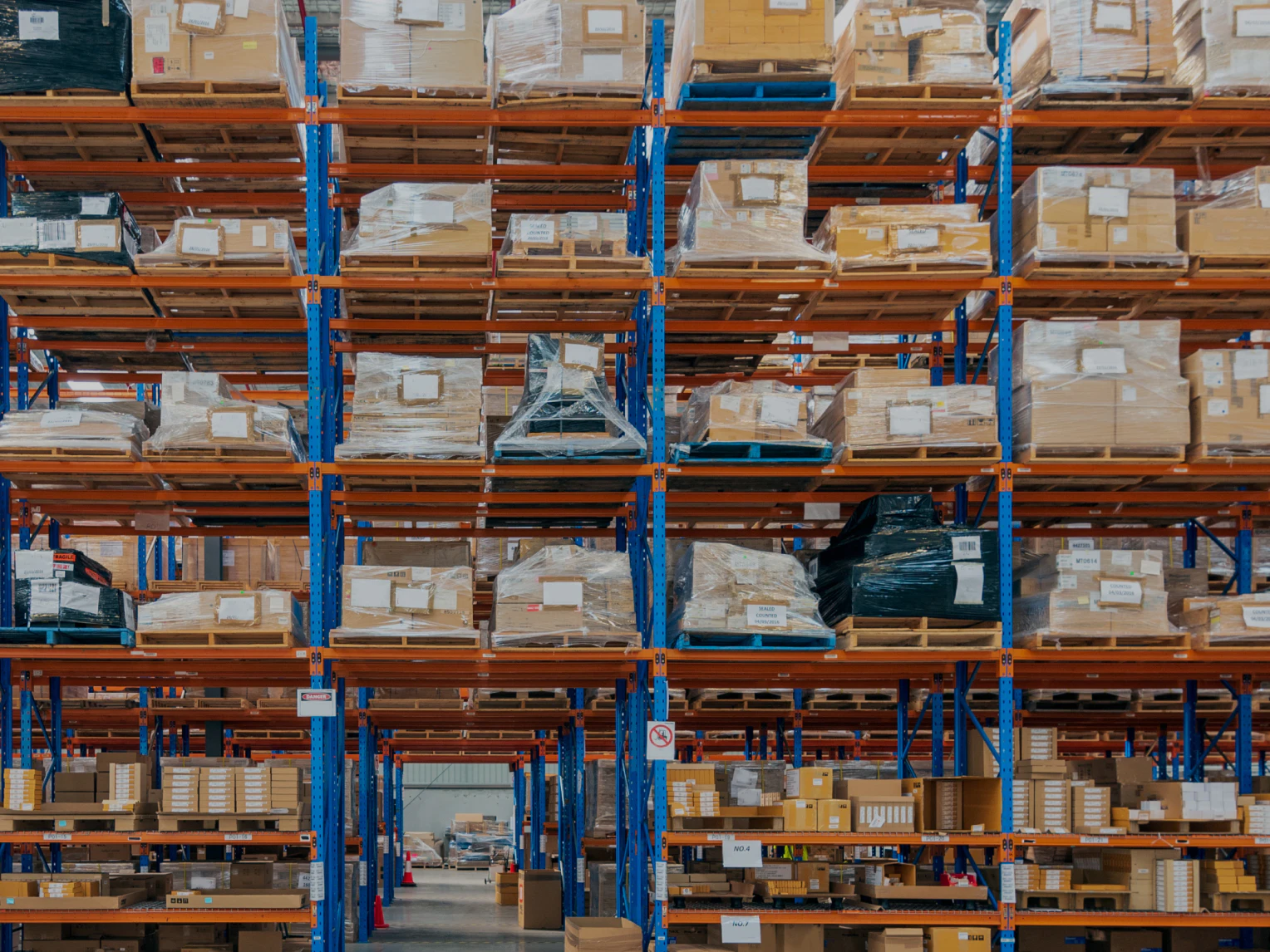 Warehouse shelves full of inventory