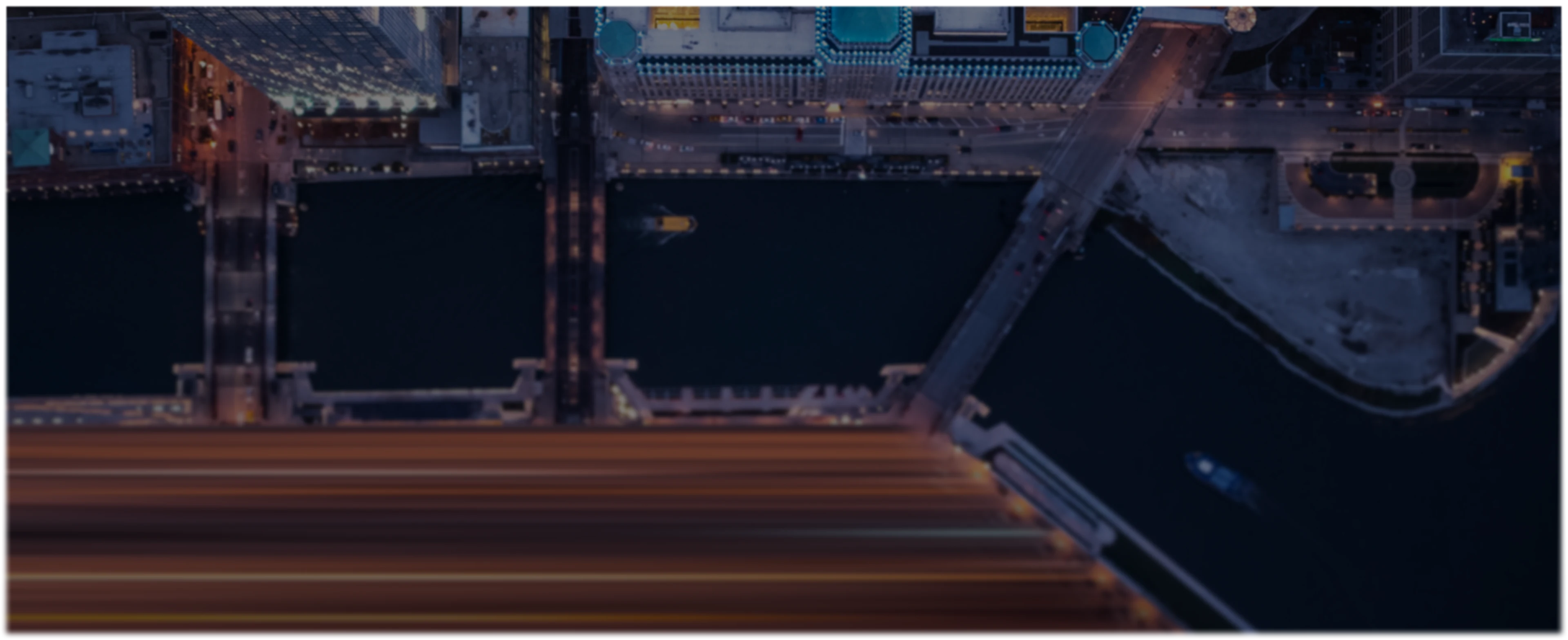 Aerial view of Chicago river at night