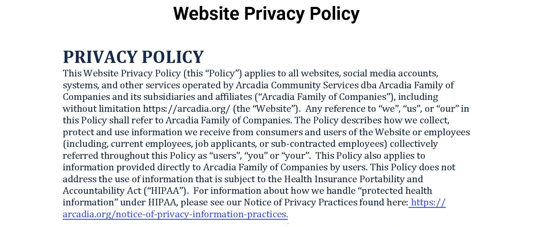 Website Privacy Policy