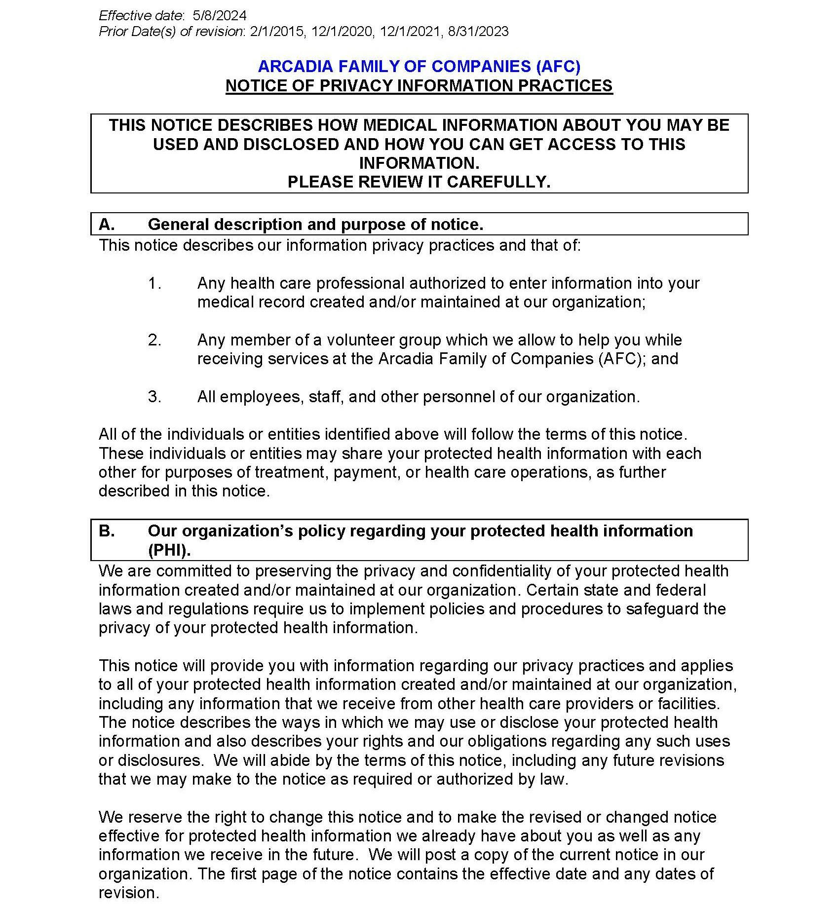 Notice of Privacy Information Practices