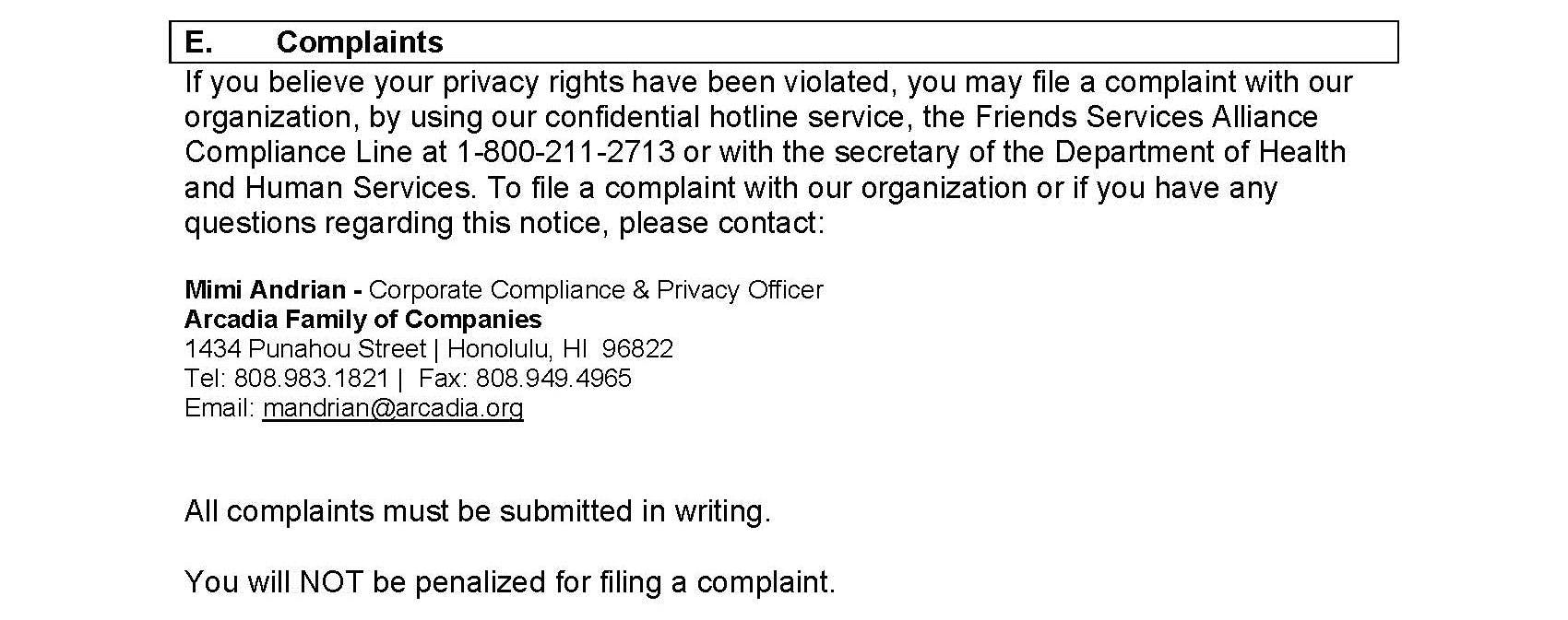 Notice of Privacy Information Practices