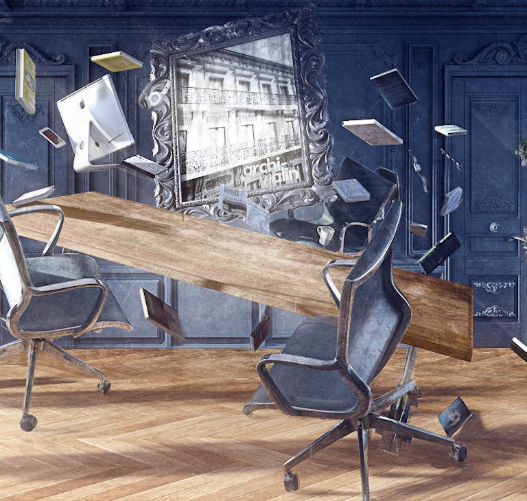 Gravité zéro dans mon bureau - vue 3D