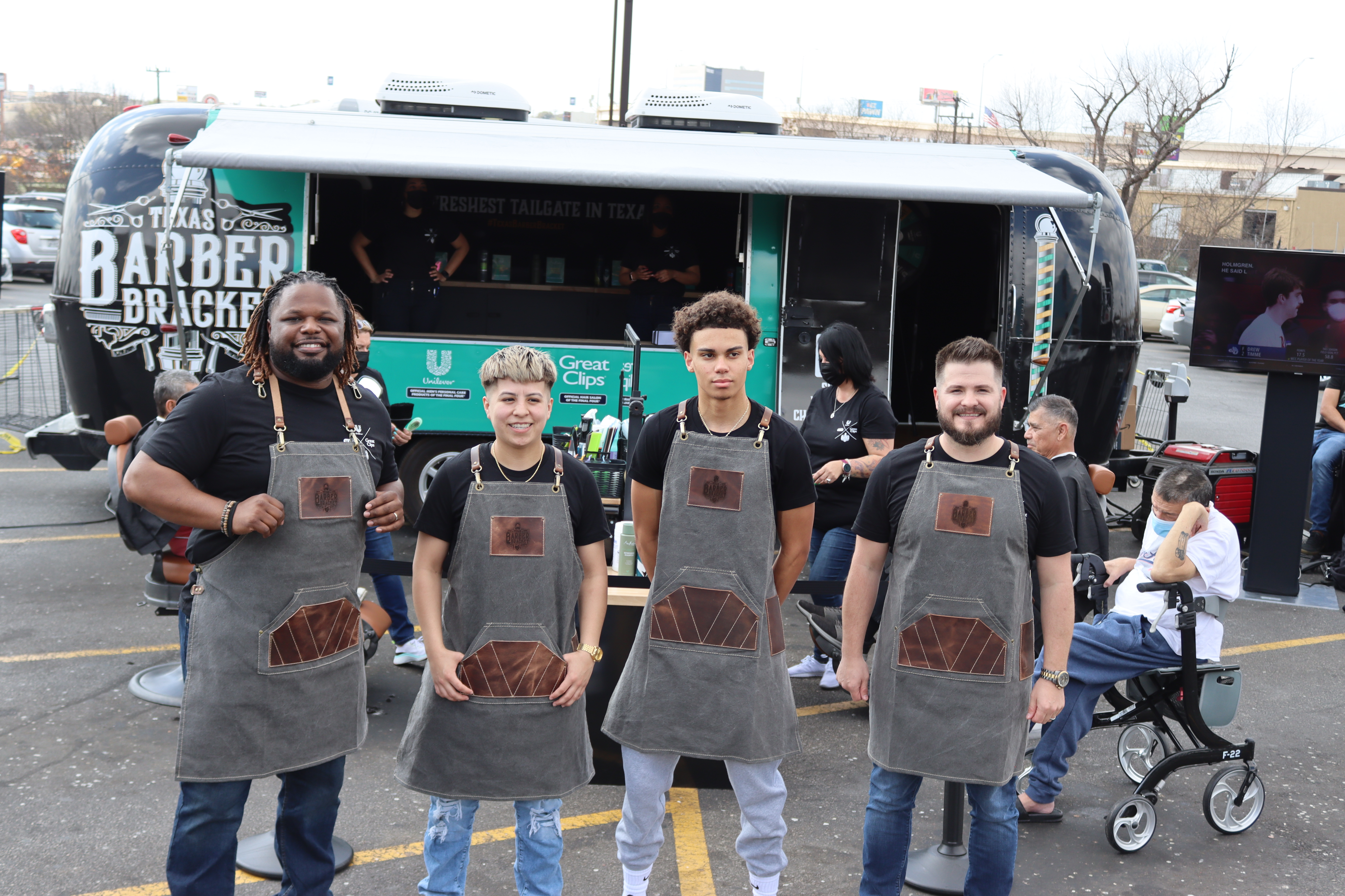 From left to right; Runner-up, Jason Gaines of Deluxe Barber College – San Antonio, TX, Runner-up, Destiney Teniente, of Eyes on Me Advanced Barber College – San Antonio, TX, Runner-up, Erik Isu of Premier Barber School – Houston, TX, Grand Prize Winner, Jeremy Ferguson of Blade Craft Barber Academy – Dallas, TX