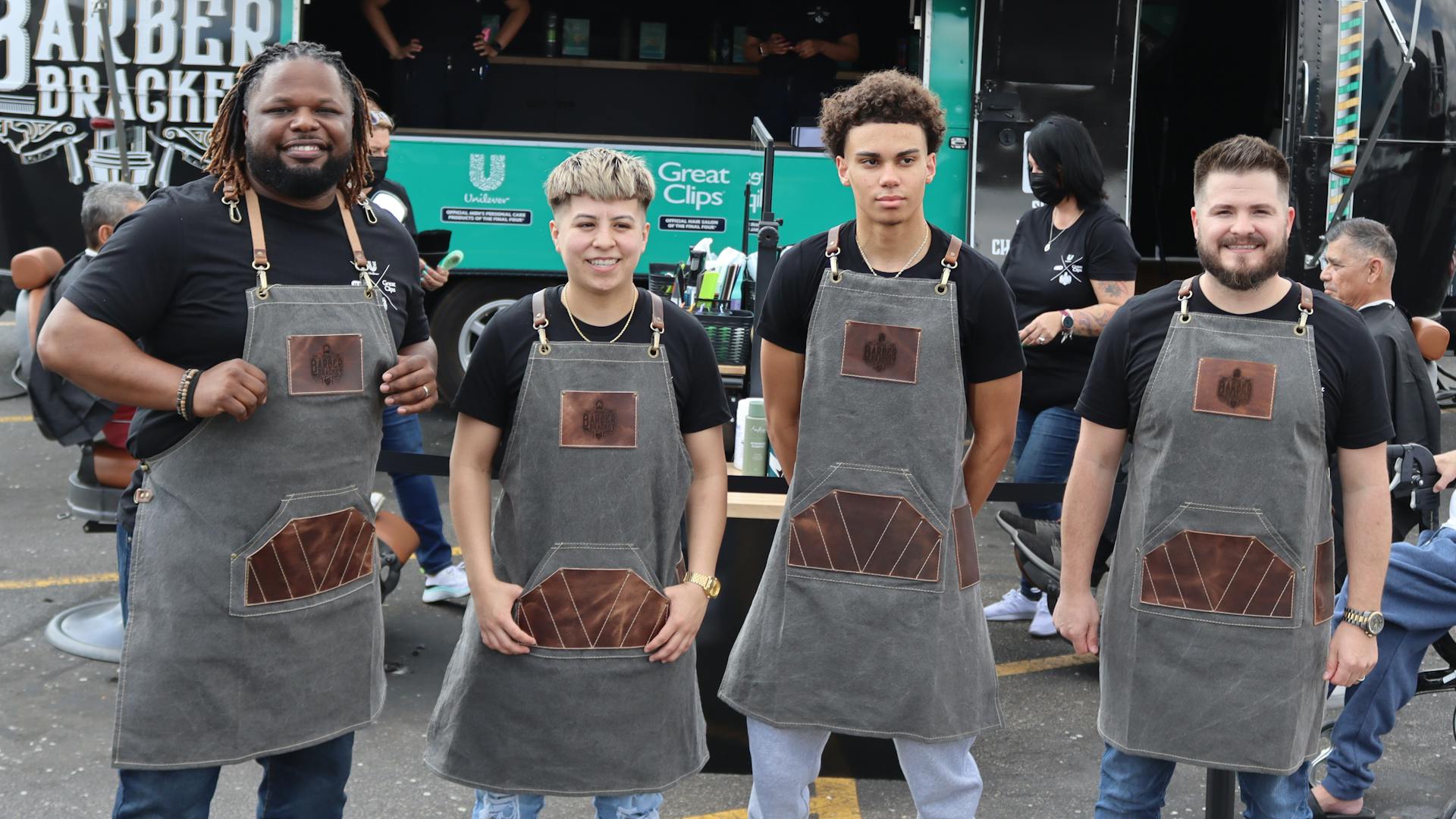 From left to right; Runner-up, Jason Gaines of Deluxe Barber College – San Antonio, TX, Runner-up, Destiney Teniente, of Eyes on Me Advanced Barber College – San Antonio, TX, Runner-up, Erik Isu of Premier Barber School – Houston, TX, Grand Prize Winner, Jeremy Ferguson of Blade Craft Barber Academy – Dallas, TX