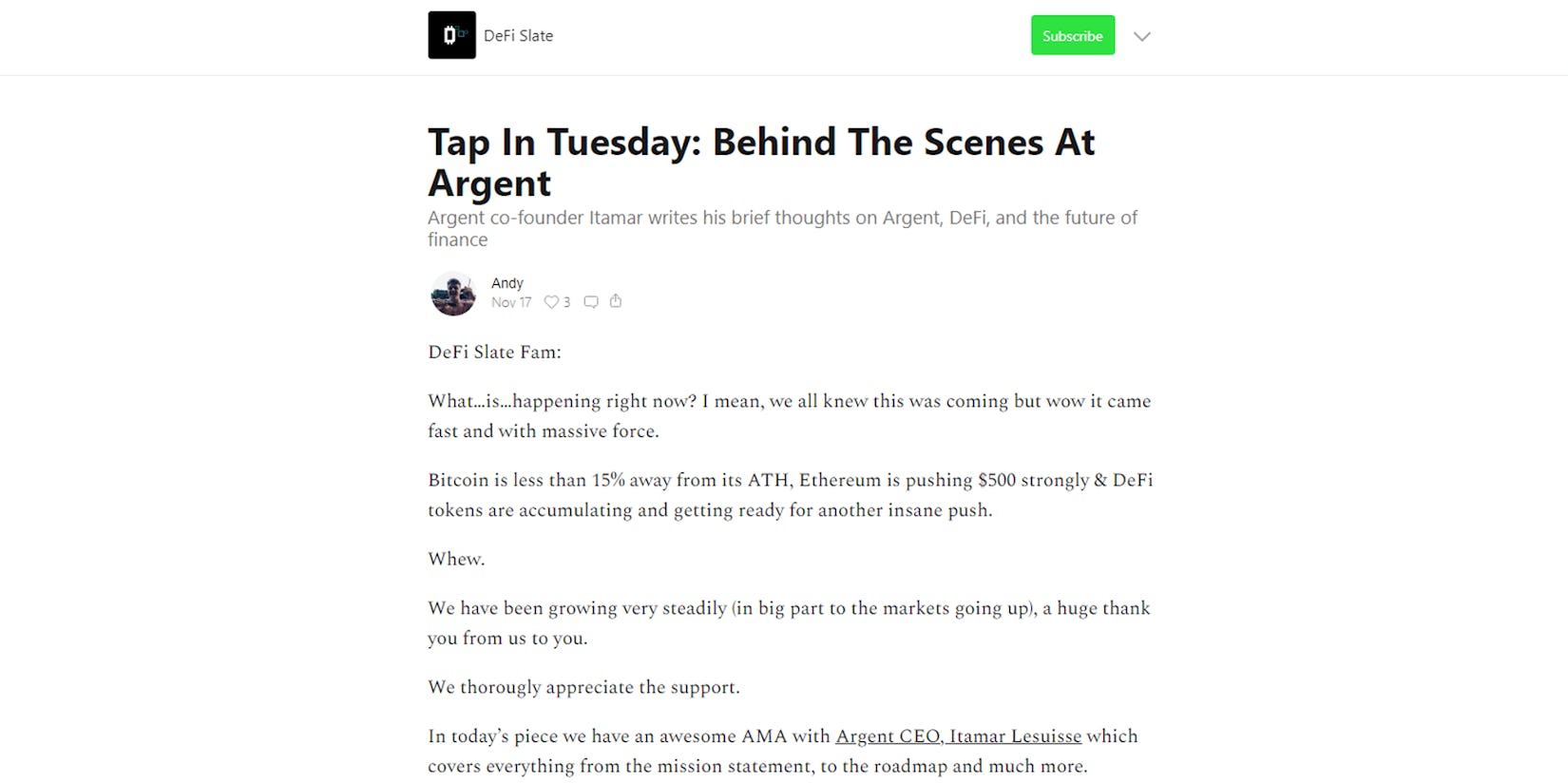 DeFi Slate: Tap In Tuesday - Behind The Scenes At Argent