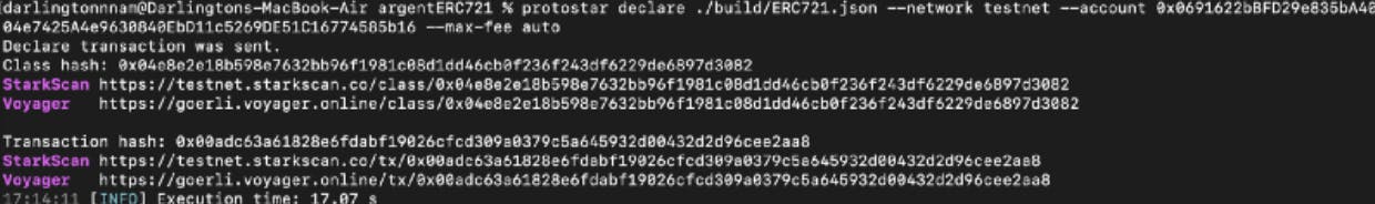 Declaring your ERC721 Starknet contract