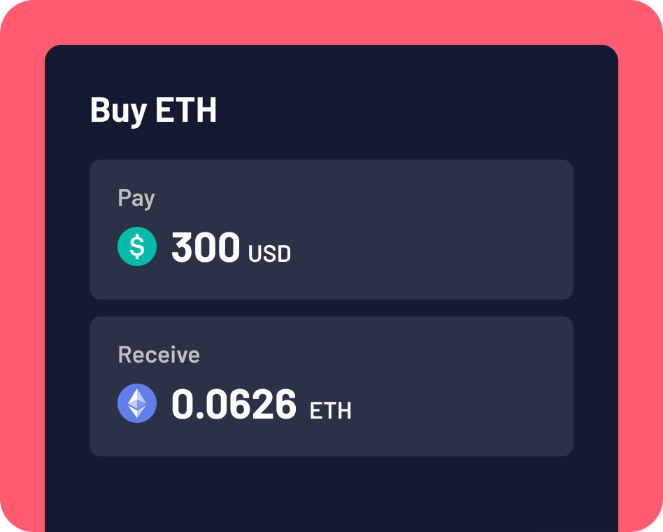A screenshot showing buying ETH with a credit card