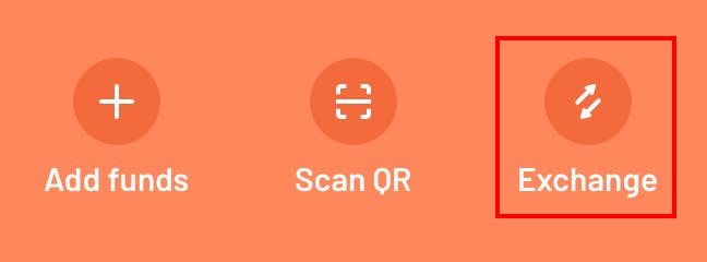 Tap 'Exchange' from the Wallet screen