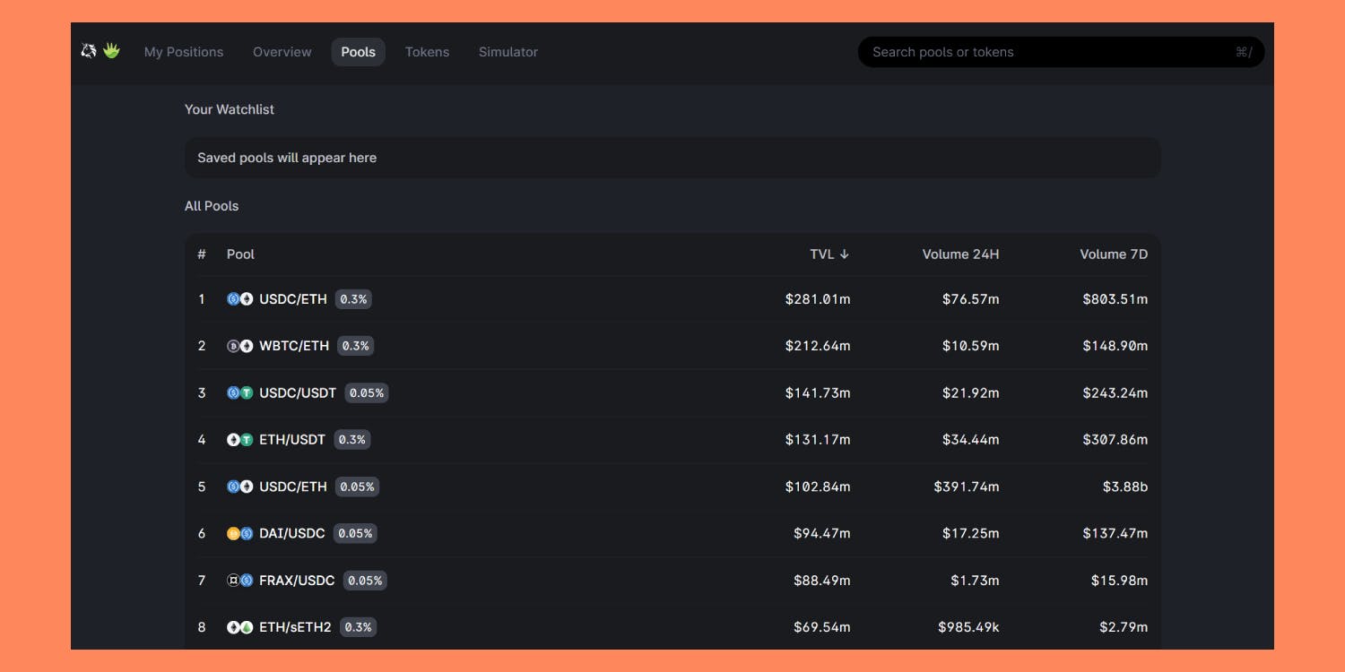 Croco Finance pools dashboard