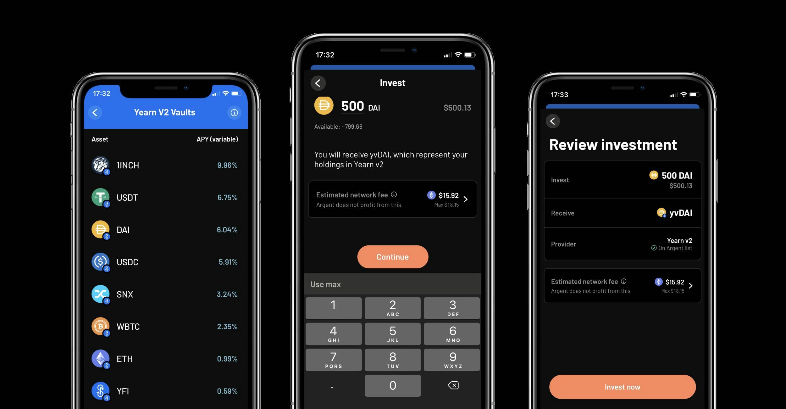 Using yearn in the Argent app
