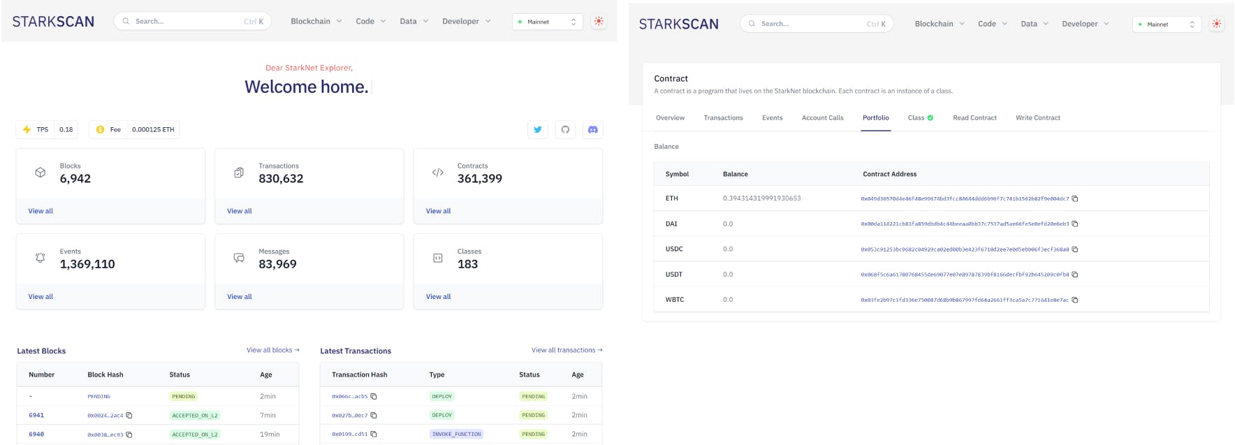 The image displays the Starkscan user interface 