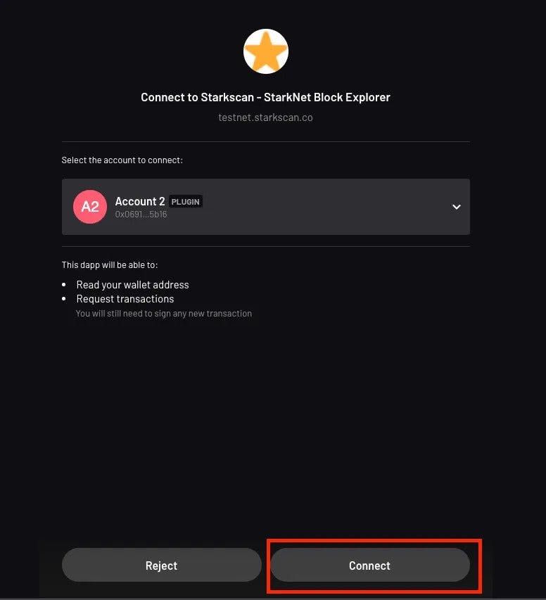 Approving Starkscan in Argent X