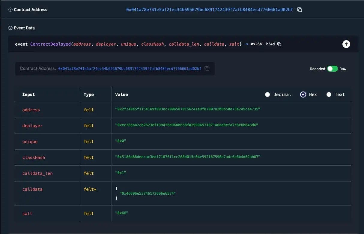 Inspect the emitted events from the transaction hash