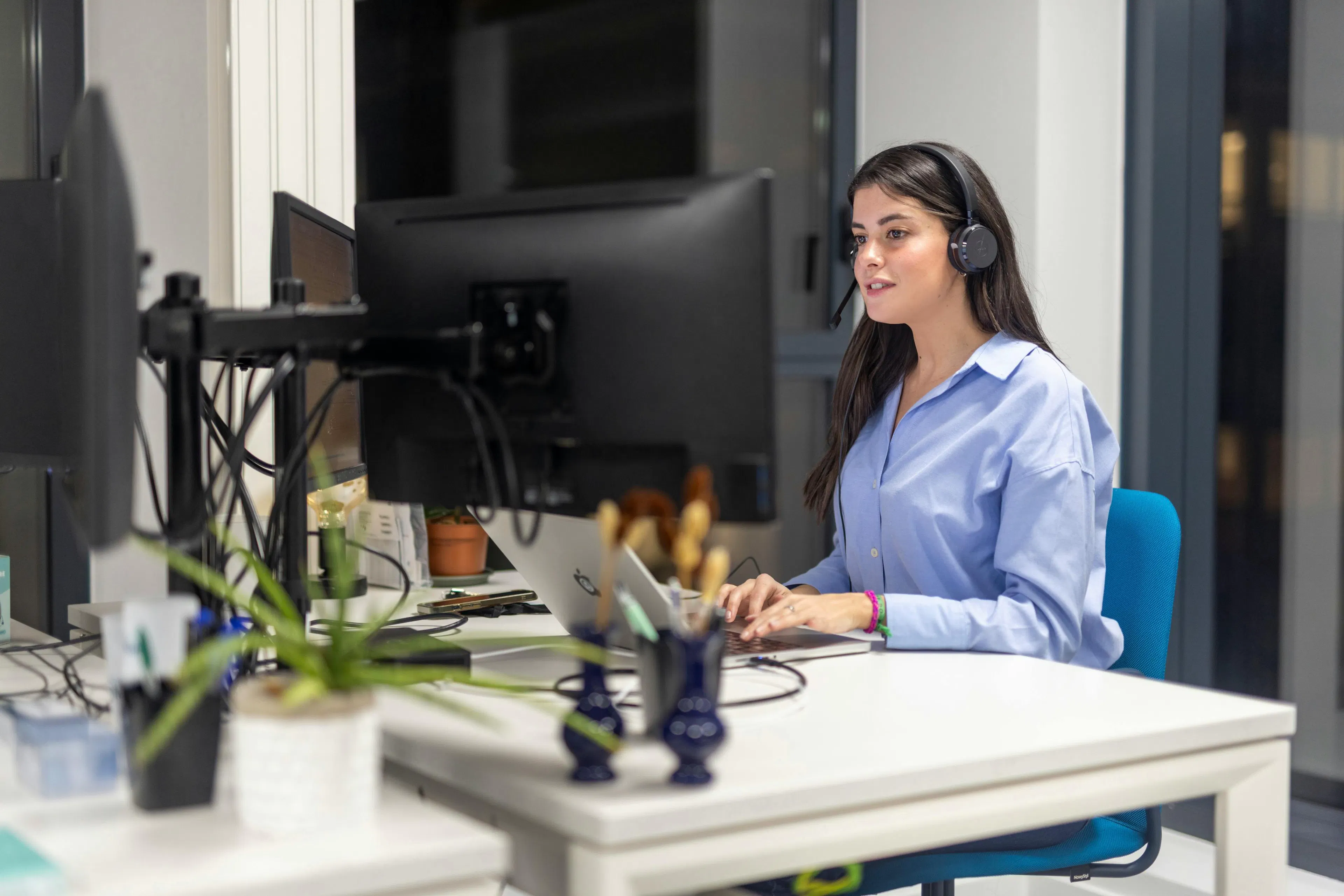Customer service professional assisting a caller