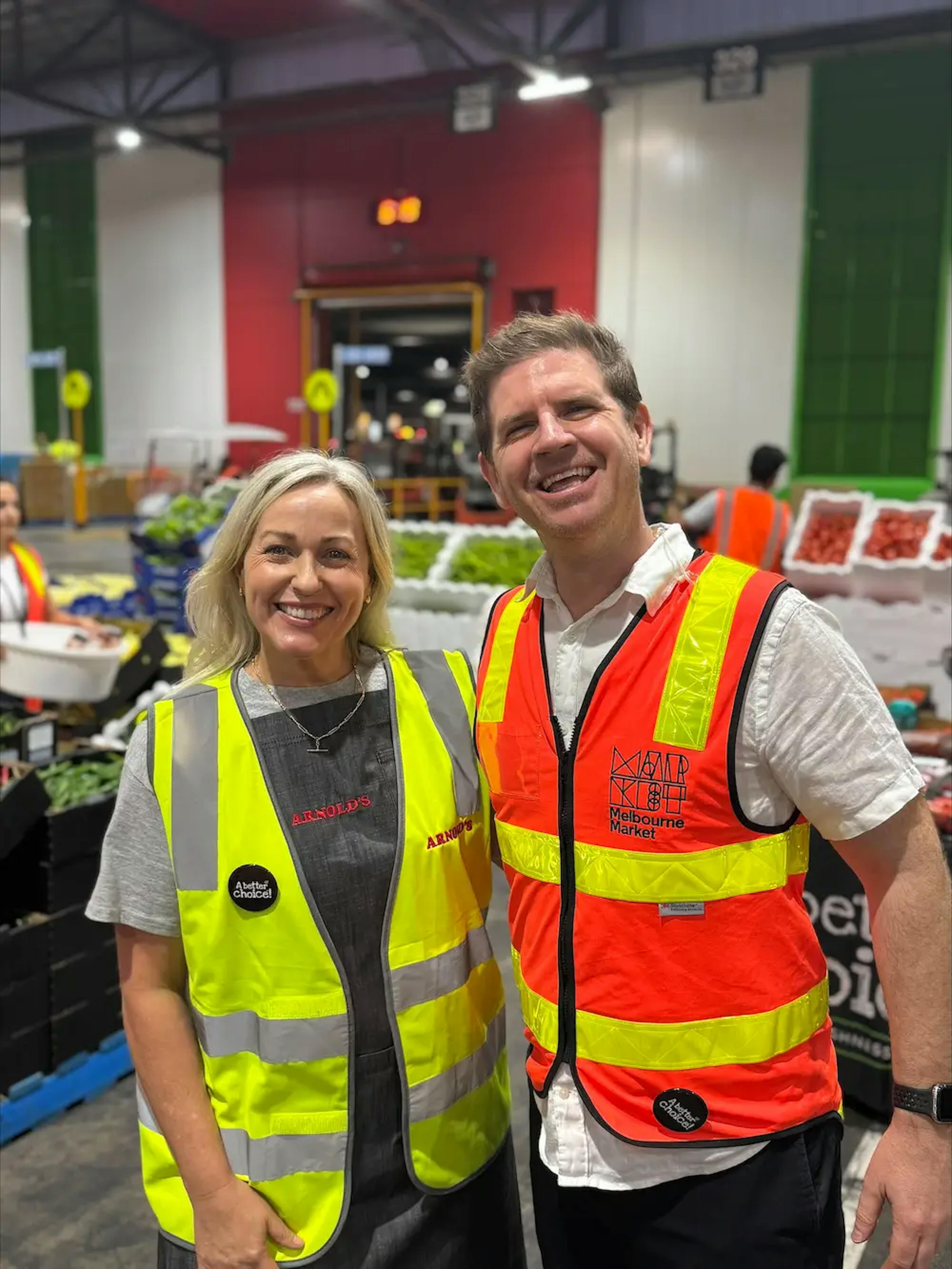 Louise Arnold With Sam Mac at Melbourne Markets