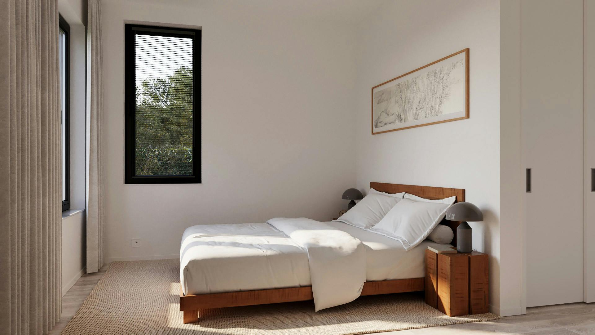 Bedroom with double bed and natural light